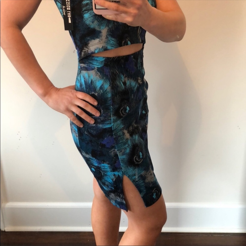 Shift dress with peacock design and cut out